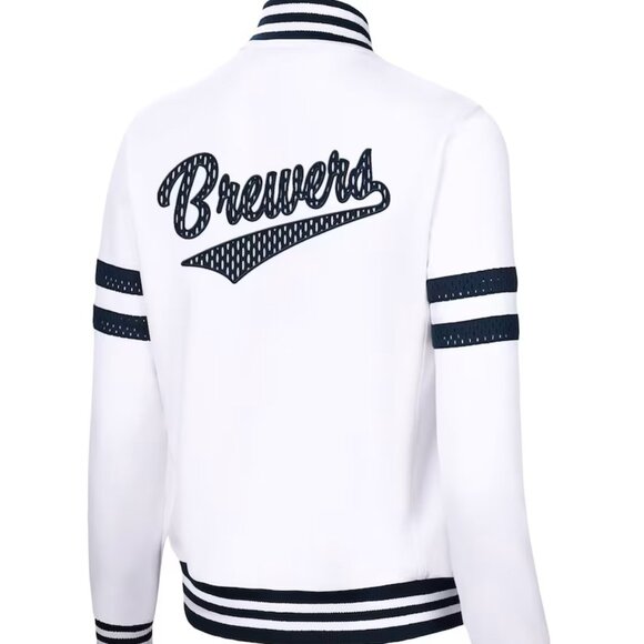 Milwaukee Brewers G-III 4Her by Carl Banks White Full-Zip Track Jacket Medium - Picture 2 of 6